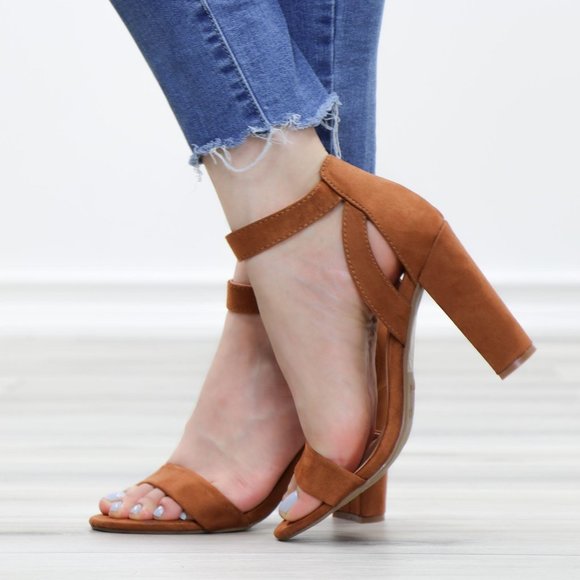 Faux Suede Open Toe Block High Heel Sandals - Picture 8 of 12